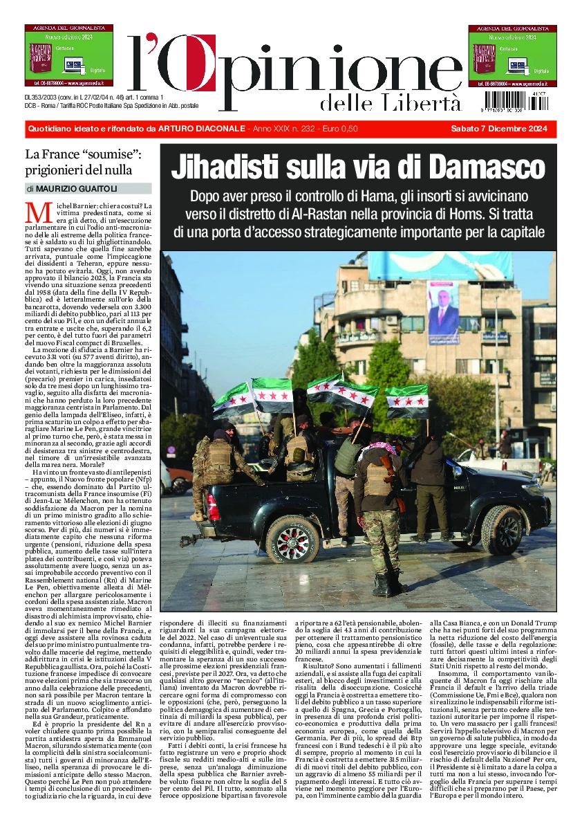 Prima-pagina-opinione della liberta-edizione-di-oggi-2024-12-09